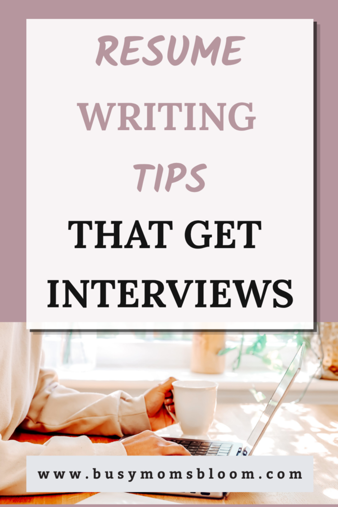 Woman typing on computer below the title, "Resume Writing Tips That Get Interviews"