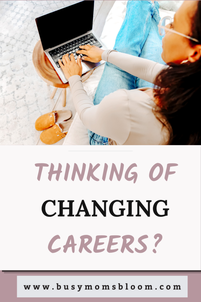 Woman typing on the computer above the title “Thinking of Changing Careers?”