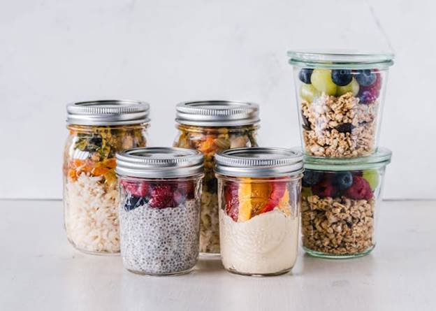 Mason jar containers with fruits