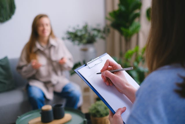 Woman talking to a therapist