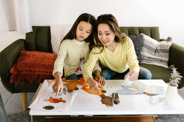 Mother and daughter doing crafts