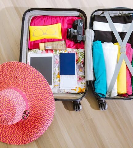 Open luggage with clothes