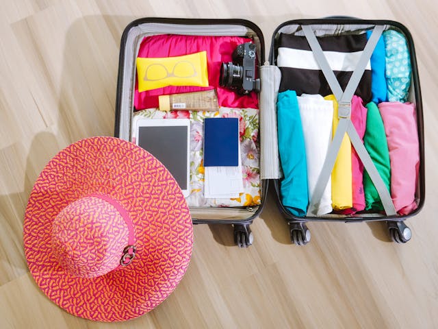 Open luggage with clothes