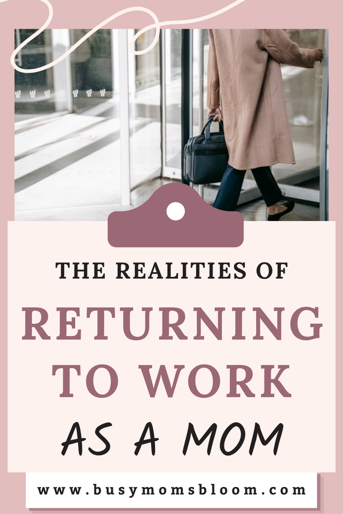 Woman carrying a suitcase entering an office building, representing the realities of returning to work as a mom.