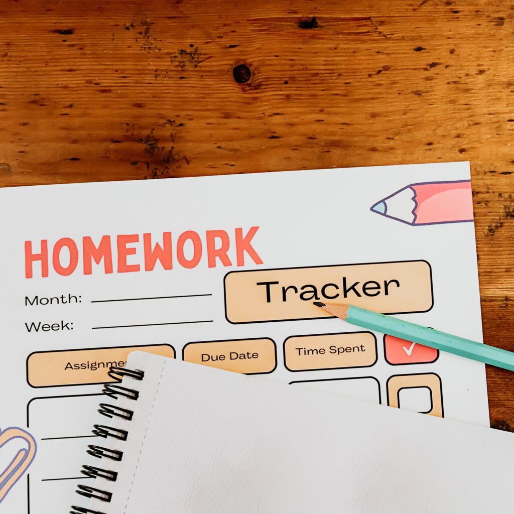 Close up of homework tracker