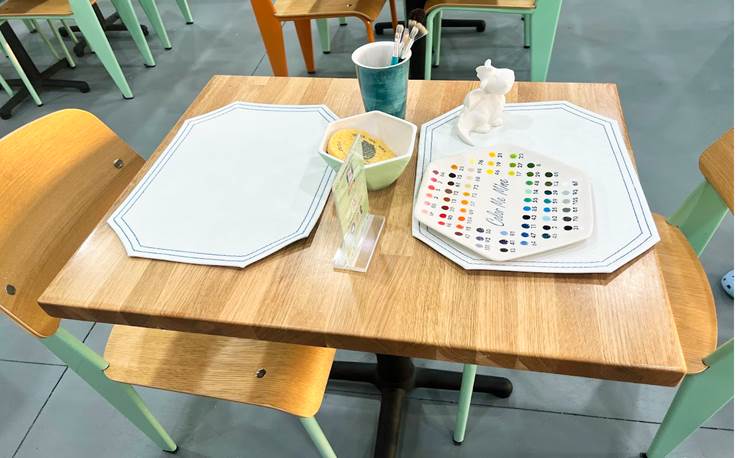 Color Me Mine tables and materials for painting