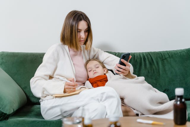Mom with sick child