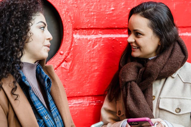 Two women talking
