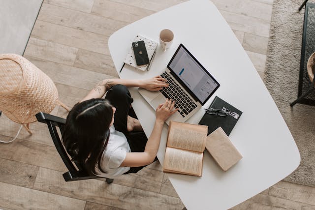 Woman working on a laptop