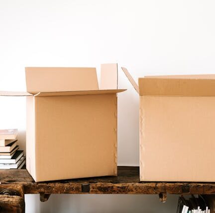 Open boxes on table