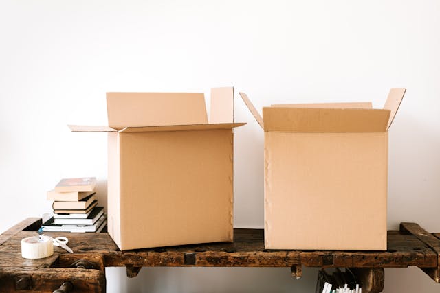 Open boxes on table