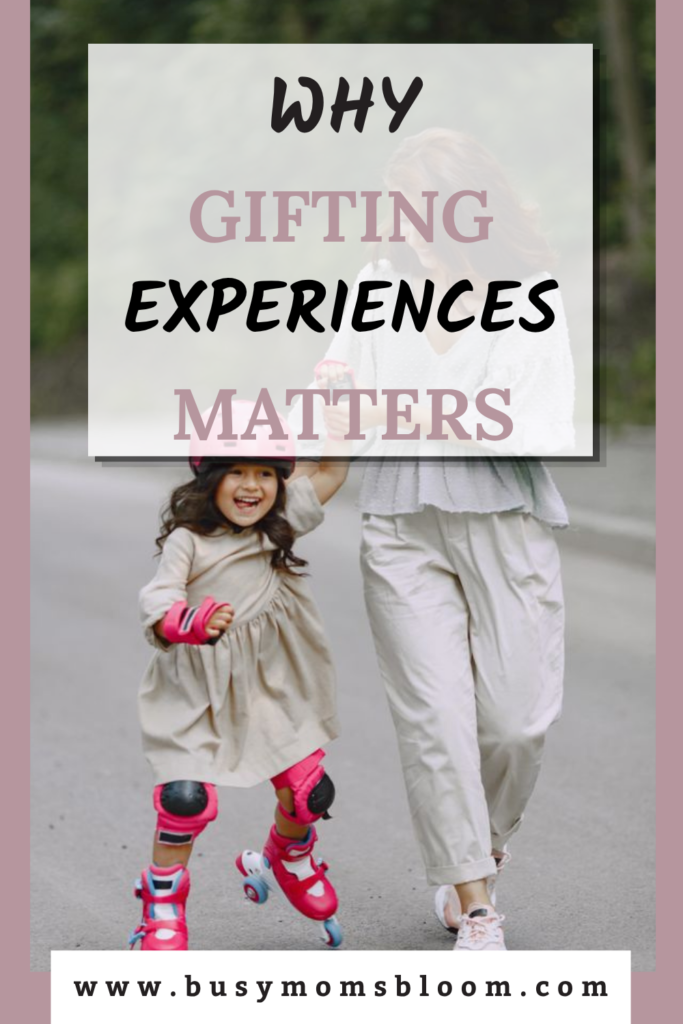 Mom helping daughter skate with title, "Why Gifting Experiences Matter"