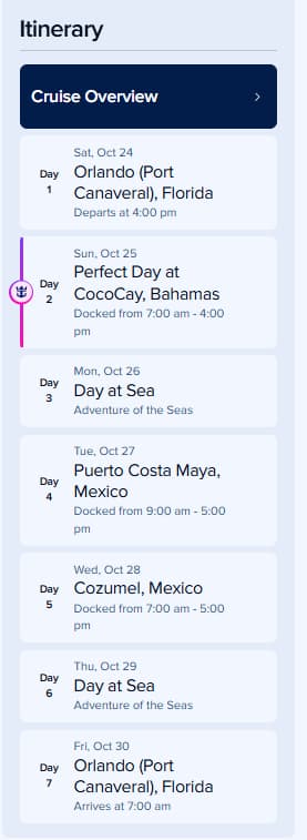 Cruise itinerary