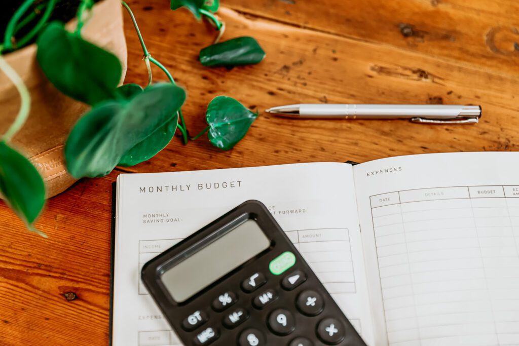 Calculator on a monthly budget planner