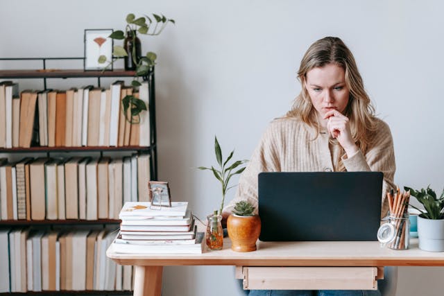 Women working at her desk