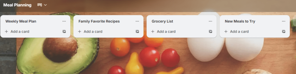 Meal Planning board lists