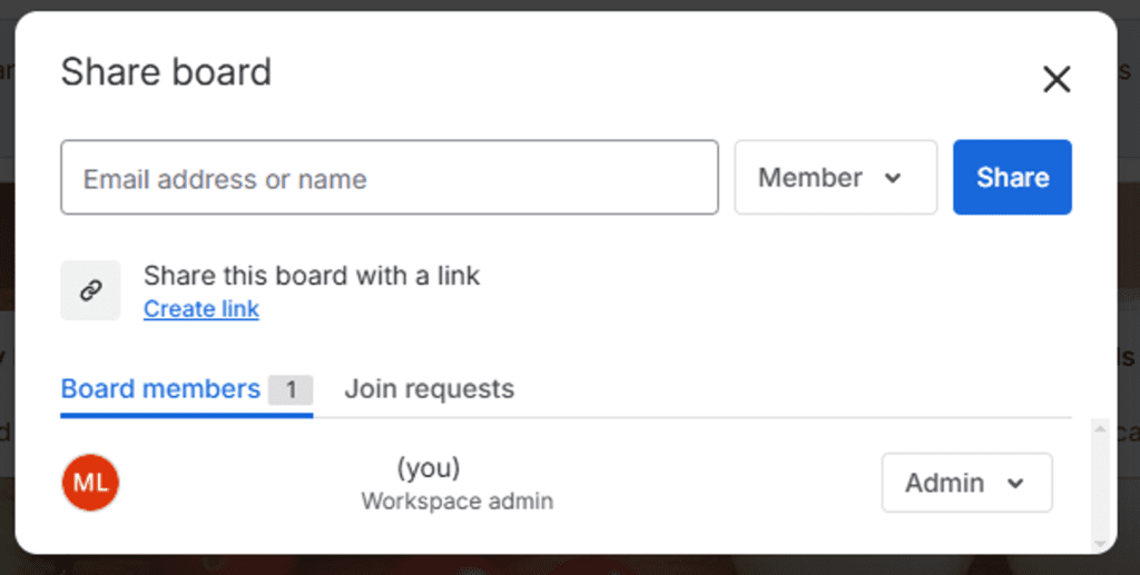 Share board box on Trello