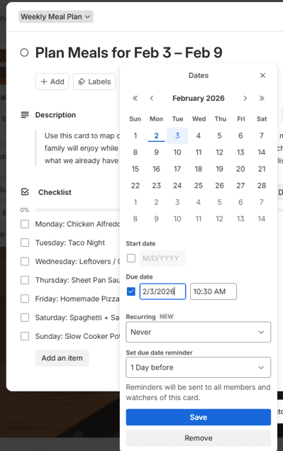 Setting due dates on Trello