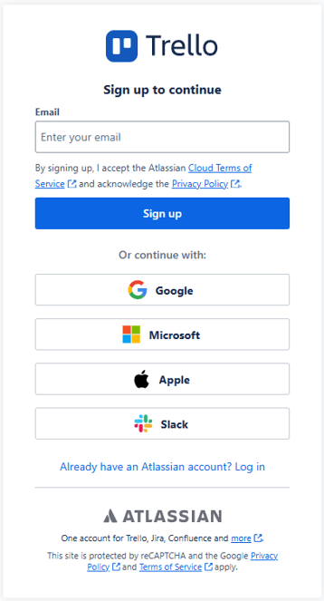 Trello sign up box