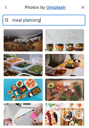 Background photo search in Trello for meal planning