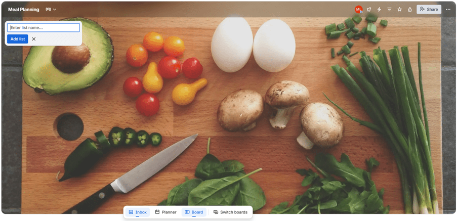 Background image of vegetables for Meal Planning board