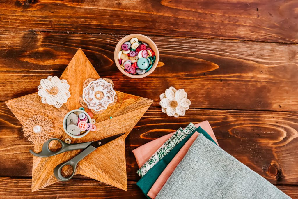 Sewing materials on wood
