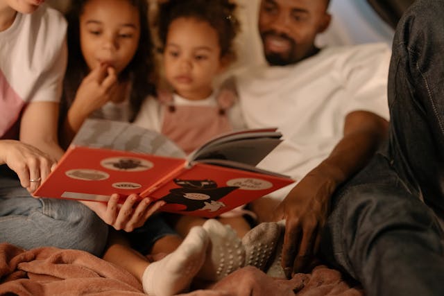 Family reading a story together