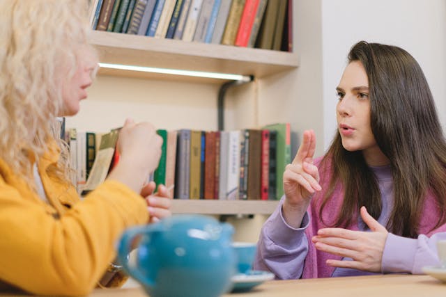 Woman learning sign language