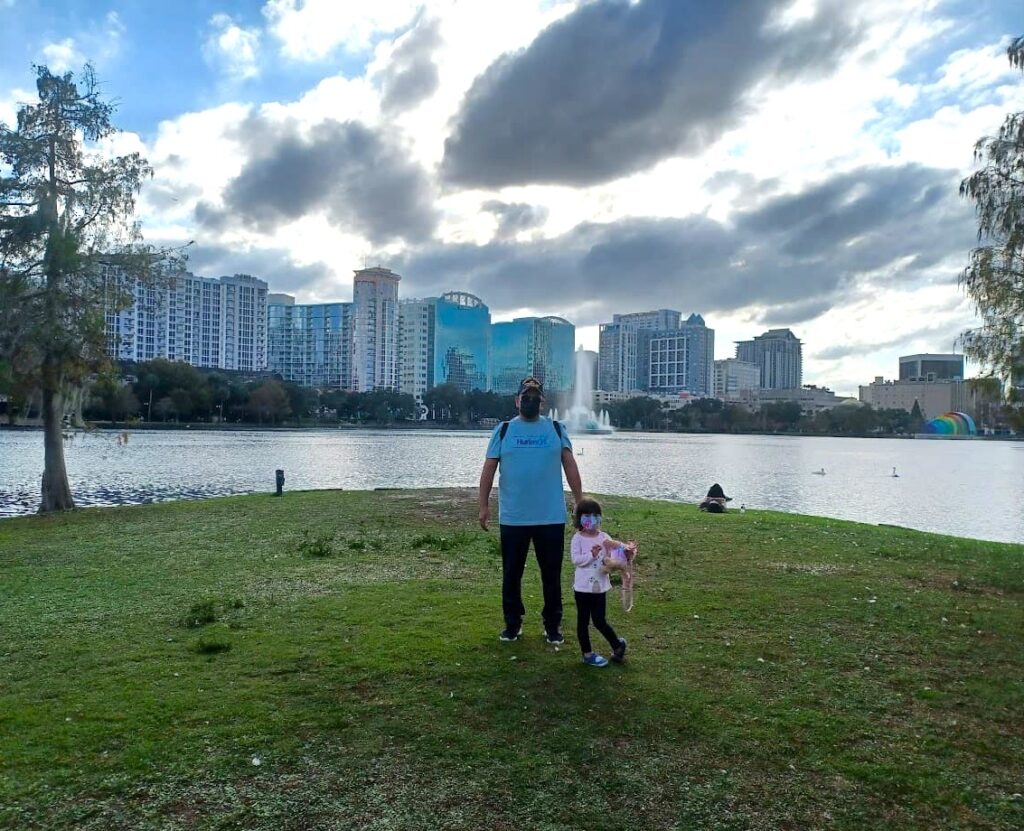 Melissa's daughter and father at Lake Eola Park