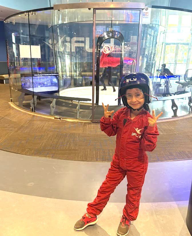 Sarah posing before iFly adventure