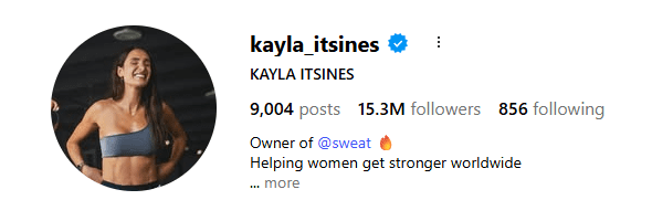 Instagram account "Kayla Itsines"