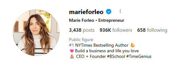 Instagram account "Marie Forleo"