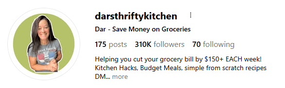 Instagram account "Dars Thrifty Kitchen"