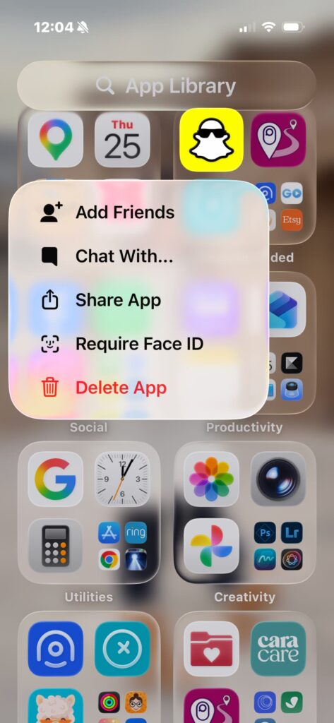 iPhone Home Screen showing how to delete an app