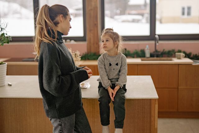 Mom and daughter looking at each other
