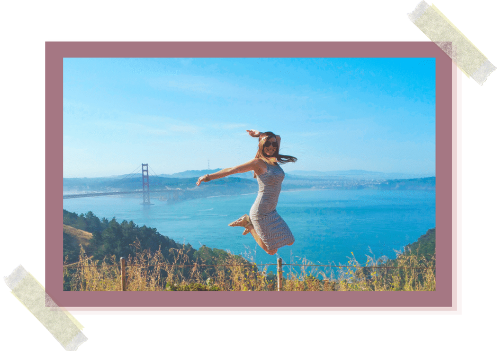 Melissa posing in front of the Golden Gate Bridge in San Francisco