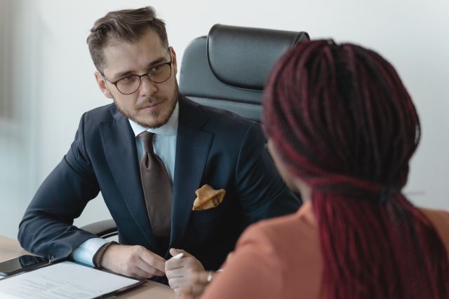 Woman in an interview with a male hiring manager